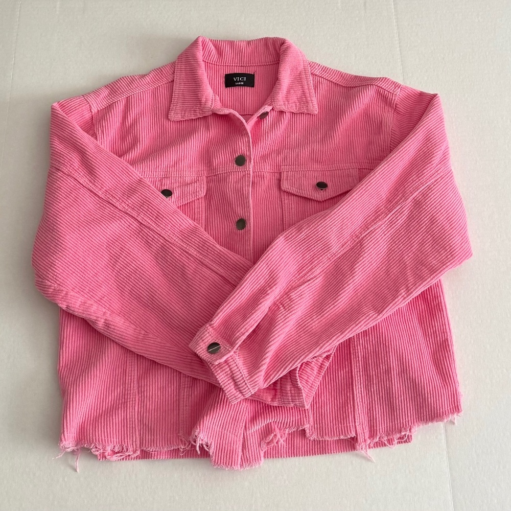 Vici Pink Distressed Corduroy Jacket